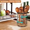 Toosci Utensil Holder for Kitchen Counter - 7.2" Large Rotating Utensil Crock, Wooden + Metal Base, Countertop Cooking Tool Spatula Organizer view 3