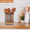 Toosci Utensil Holder for Kitchen Counter - 7.2" Large Rotating Utensil Crock, Wooden + Metal Base, Countertop Cooking Tool Spatula Organizer view 4