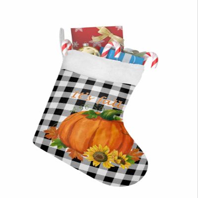 Christmas Stockings Thanksgiving Pumpkin Yellow Sunflowers Fireplace Hanging Decorations Xmas Tree Stocking Black White Buffalo Plaid Personalized Sock for Family Holiday Season Party Home Decor