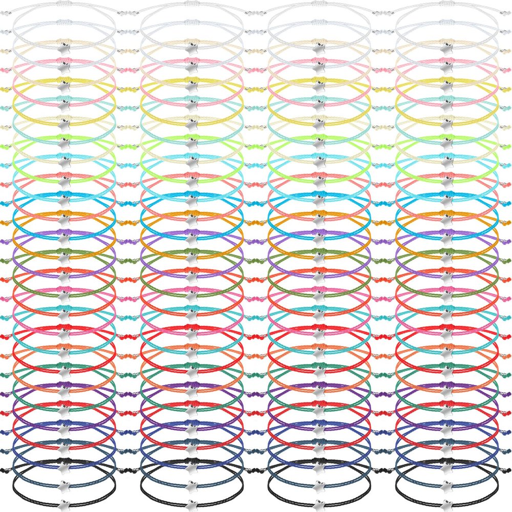Cunno 100 Pcs Star Friendship Bracelets Bulk for Kids Wish Bracelets Colorful Adjustable String Motivational Jewelry Gifts for Women Girls Valentine's Galentine's Gifts
