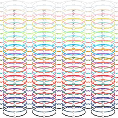 Cunno 100 Pcs Heart Friendship Bracelets Bulk for Kids Wish Bracelets Colorful Adjustable String Motivational Jewelry Gifts for Women Girls Valentine's Galentine's Gifts