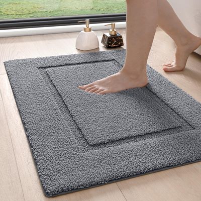 DEXI Bathroom Rugs 24x16, Washable Non Slip Bath Mat for Shower Floor, Absorbent Quick Dry Bathmat with Rubber Backing, Ultra Soft Plush Carpet for Tub, Grey