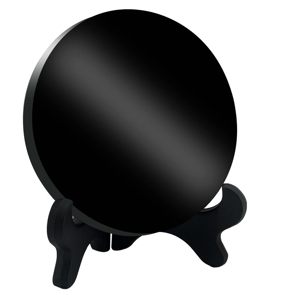 AGERYU Black Obsidian Scrying Mirror, Obsidian Mirror with Stand and Bag for Divination, Meditation, Healing, Feng Shui (250mm(9.8in))