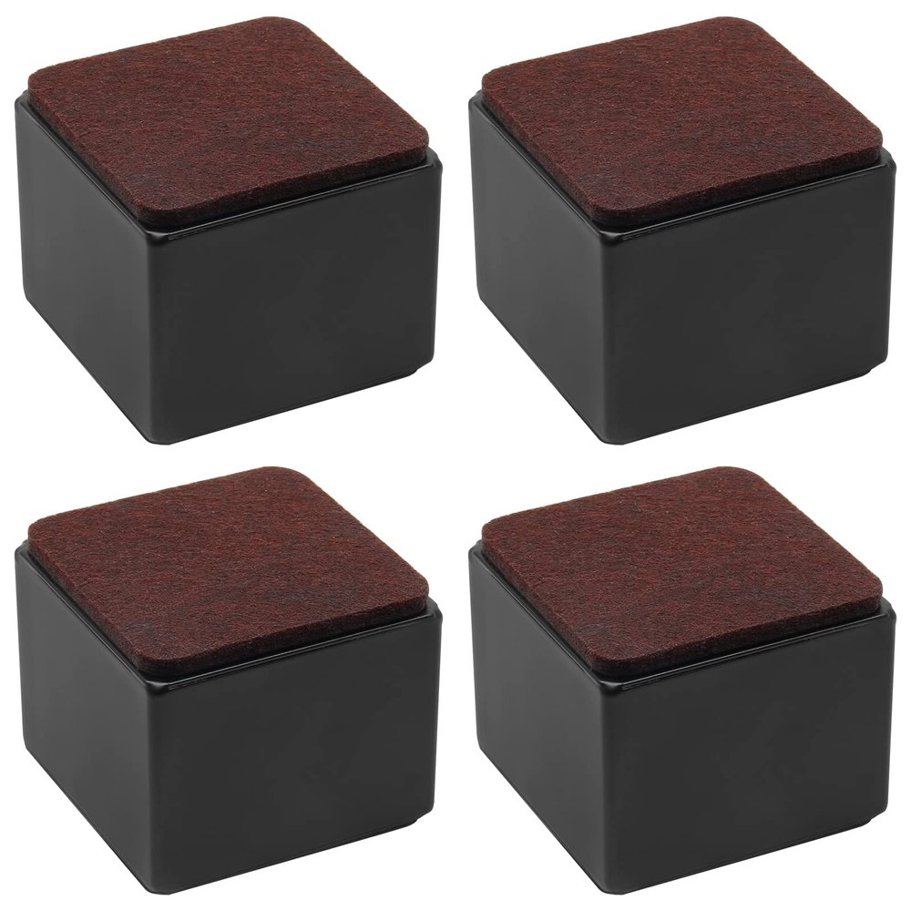 Bonsicoky 4 Pcs Self-Adhesive Furniture Bed Risers, Square Heavy Duty Carbon Steel Table Sofa Risers Adds 2" Height with Felt Pad,Black