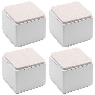 Bonsicoky 4 Pcs Self-Adhesive Furniture Bed Risers, Square Heavy Duty Carbon Steel Table Sofa Risers Adds 2" Height with Felt Pad,White
