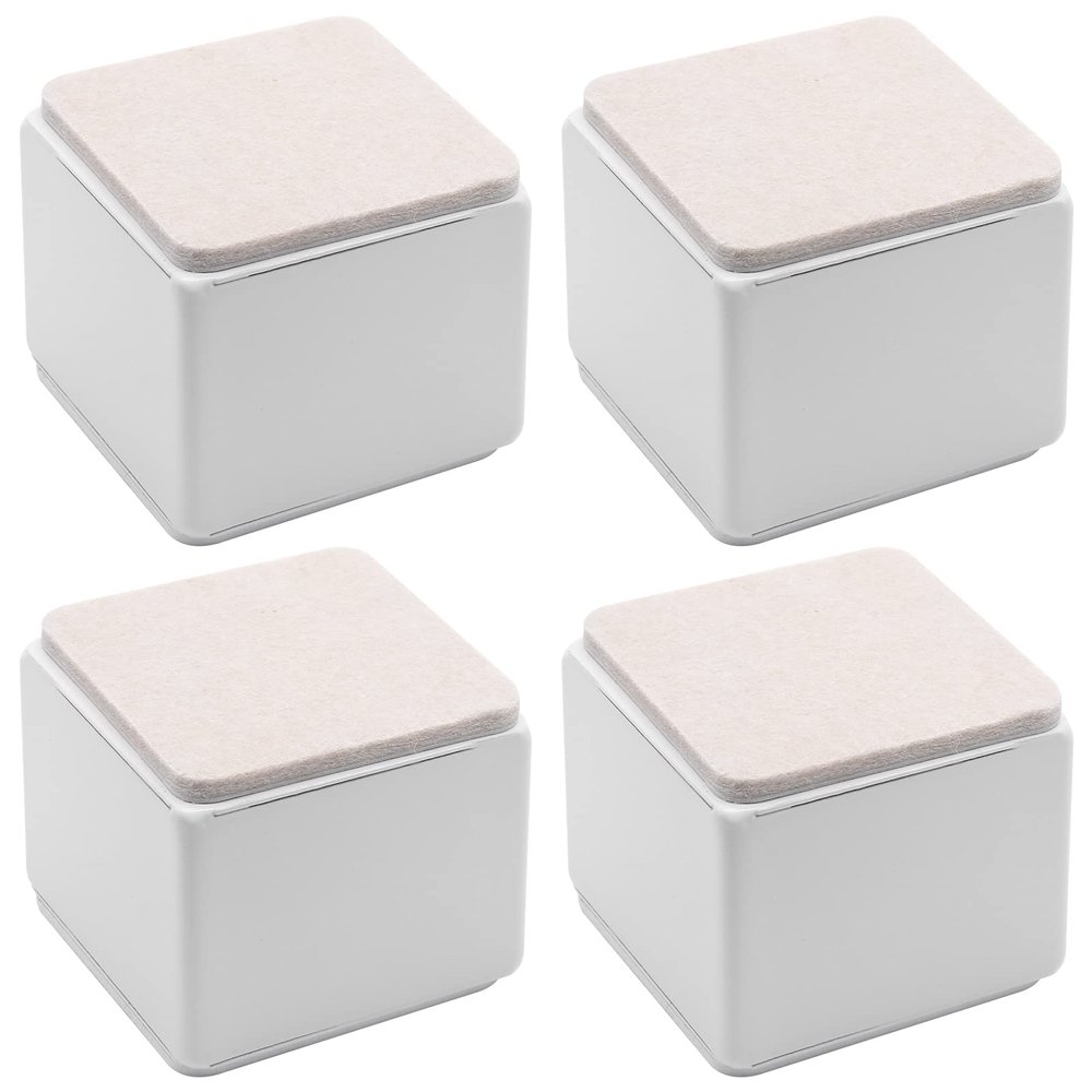 Bonsicoky 4 Pcs Self-Adhesive Furniture Bed Risers, Square Heavy Duty Carbon Steel Table Sofa Risers Adds 2" Height with Felt Pad,White