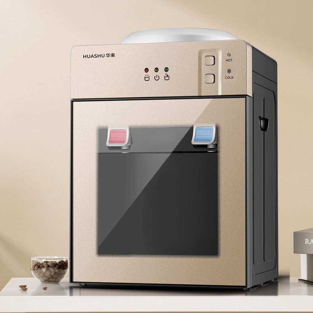 Top Loading Water Cooler Dispenser, Desktop Water Dispenser Hot & Cold Water Coolers, Countertop Water Cooler Dispenser with Hot Cold and Room Temperature Water Champagne Gold