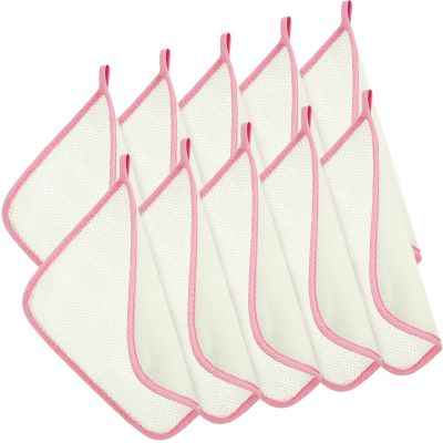 Tatuo 10 Count Popup Closed Exfoliating Wash Cloths for Body and Face Facial Bath Scrub Soft Weave Loofah Towel Exfoliate Bath Towel Remove Dead Skin Wash Cloth for Women Man (Pink Edge)