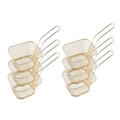 Fry Strainer Stainless Steel Fry Baskets Chips Presentation Basket Strainer Food Basket Cooking French Fries Basket 5/6PCS Fryer Basket (Color : 6PCS Gold)