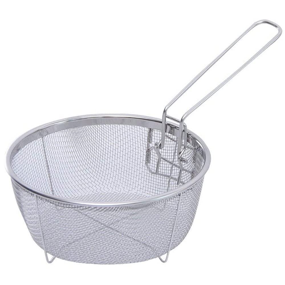 Fry Strainer Stainless Steel Fry Basket Hot Fry Basket Single Handle Potato Chip Basket French Fry Basket Mesh Colander Fryer Basket