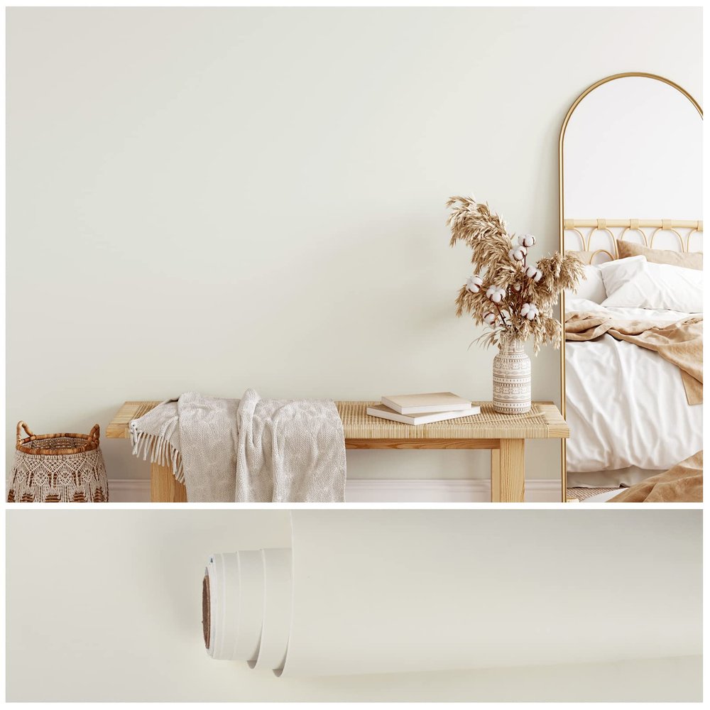 VEELIKE Off White Contact Paper Peel and Stick for Cabinets, Desk, Waterproof Thick White Wallpaper 15.7''x118'' Removable Wallpaper Self Adhesive Vinyl for Bedroom Walls, Shelves, Kitchen Furniture