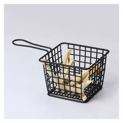 Fry Strainer Frying Basket French Frying Basket Stainless Steel French Fries Basket Hand Frying Storage Box Fryer Basket (Color : Gray)