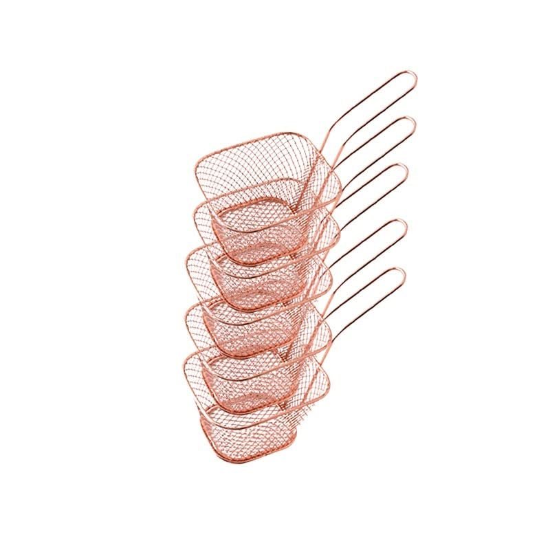 Fry Strainer Stainless Steel Fry Baskets Chips Presentation Basket Strainer Food Basket Cooking French Fries Basket 5/6PCS Fryer Basket (Color : 5PCS Rose Gold)