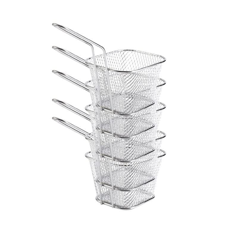 Fry Strainer Stainless Steel Fry Baskets Chips Presentation Basket Strainer Food Basket Cooking French Fries Basket 5/6PCS Fryer Basket (Color : 5PCS Silver)