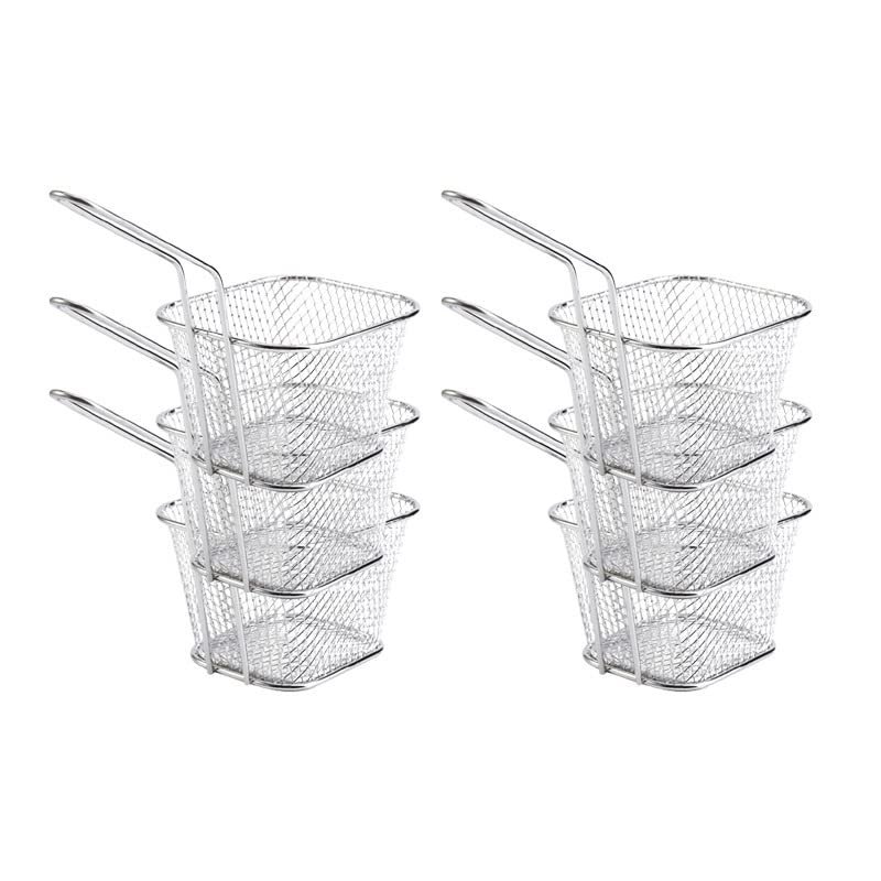 Fry Strainer Stainless Steel Fry Baskets Chips Presentation Basket Strainer Food Basket Cooking French Fries Basket 5/6PCS Fryer Basket (Color : 6PCS Silver)