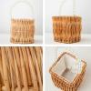 KAYKAI Woven Rattan Storage Basket with Pearl Handles,Wedding Flower Girl Baskets,Straw Beach Bags Purse Wicker Tote with Drawstring Closure for Women,Round 6x5.5 In view 2