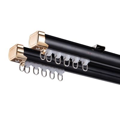 NOIRDA Double Curtain Track, Ceiling Or Wall Mount Curtain Track Set, Double Layer Aluminium Rails for Home Bay Window Room Divider, Customized Length(Color:Black - A,Size:4m/13.1ft)