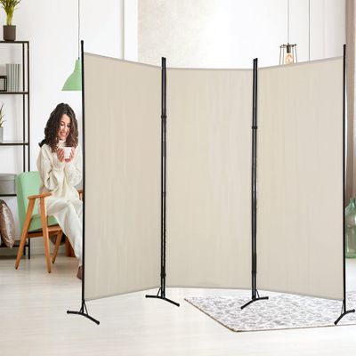 3 Panel Room Divider 6Ft Folding Privacy Screens Freestanding Wall Divider Partition Privacy Screens Fabric Panel Room Divider Foldable Privacy Screen Divider for Home Bedroom Beige