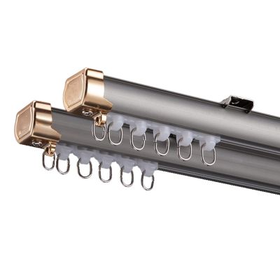 NOIRDA Double Curtain Track, Ceiling Or Wall Mount Curtain Track Set, Double Layer Aluminium Rails for Home Bay Window Room Divider, Customized Length(Color:Champagne - A,Size:3m/9.8ft)