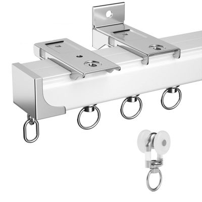 NOIRDA Curtain Single Tracks Ceiling Or Wall Mounting, Aluminium Room Divider Curtain Track System, Choice of 3 Pulley Styles, Curtain Rail with Mounting Accessories(Color:White-B,Size:2m/6.5ft)