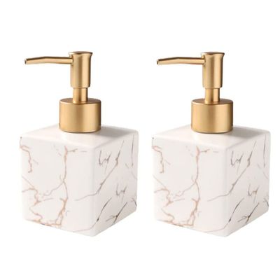 OLOTU Large Capacity Ceramics Soap Dispenser Liquid Dispensers for Kitchen Refillable Soap Pump Square Lotion Bottle with Gold Pump 280ml/ 9.5oz Lotion Bottle