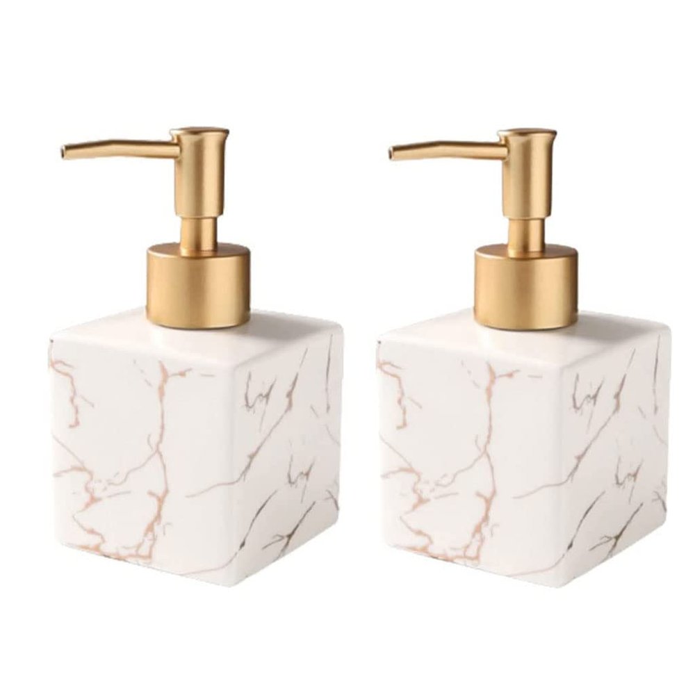 OLOTU Large Capacity Ceramics Soap Dispenser Liquid Dispensers for Kitchen Refillable Soap Pump Square Lotion Bottle with Gold Pump 280ml/ 9.5oz Lotion Bottle