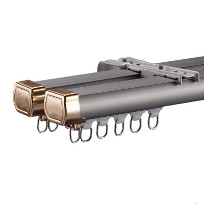 NOIRDA Double Curtain Track, Ceiling Or Wall Mount Curtain Track Set, Double Layer Aluminium Rails for Home Bay Window Room Divider, Customized Length(Color:Champagne - B,Size:2m/6.5ft)