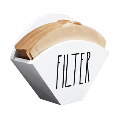 Farmhouse Wood Coffee Filter Holder & Dispenser - Wall Mounted Cone Filter Storage for Coffee Bar Decor (White)