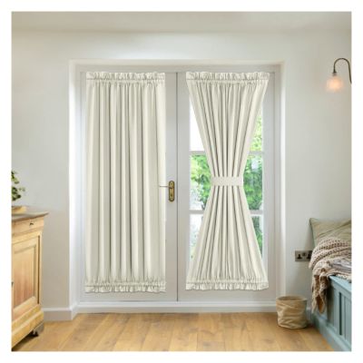2 Panel French Door CurtainsPrivacy Curtains Sidelight PanelBlackout Curtains for Bedroom with 2 Tie Backs for Front Door Entry Door Foyer Window Kids Nursery ( Color : Off white , Size : W132xH18