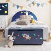 Costzon Kids Toy Storage Bench, Upholstered Toy Organization Chest with Padded Cushion Seat, Carry Handles, Faux Leather Foot Rest Ottoman Stool for Playroom, Bedroom, Living Room (Rocket) view 2