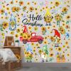 Capoda 122 Pcs 6 Sheets Spring Wall Stickers Summer Window Clings Gnome Sunflower Wall Decals Gnome Truck Decoration Garden Floral Wallpaper Sticker for Spring Summer Home Office Classroom Reward view 1
