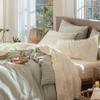 MooMee Bedding Sheet Set 100% Washed Cotton Linen Like Textured Breathable Durable Soft Comfy (Solid Cream White, Queen) view 1