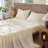 MooMee Bedding Sheet Set 100% Washed Cotton Linen Like Textured Breathable Durable Soft Comfy (Solid Cream White, Queen) view 2