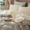 MooMee Bedding Sheet Set 100% Washed Cotton Linen Like Textured Breathable Durable Soft Comfy (Solid Cream White, Queen) view 4