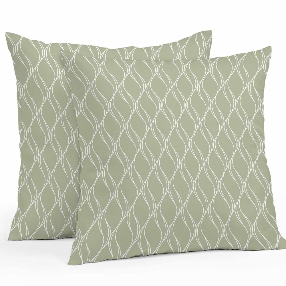 YOKOU Boho Sage Green Pillow Covers, Farmhouse Decoration Geometric Waterproof Outdoor Pillowcases Cushion Covers Cases for Patio Couch Bench, Pack of 2 Square, 16"X16"