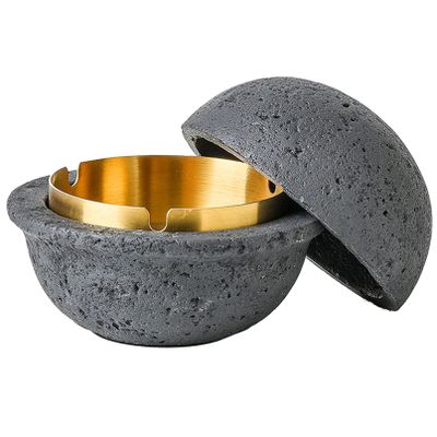 AETVRNI Modern UFO Trash Can with Lid-Material: Concrete + Stainless Steel.Interesting UFO Design Suitable -for Indoor, Outdoor, Table, Patio, Home, Office Use - Gift,Black,S