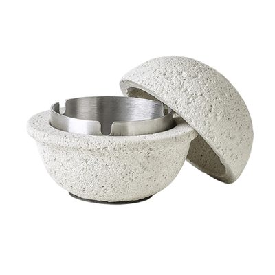 AETVRNI Modern UFO Mini Trash Can,Material: Concrete + Stainless Steel.with Lid, Suitable for Home, Patio, Office,White,B