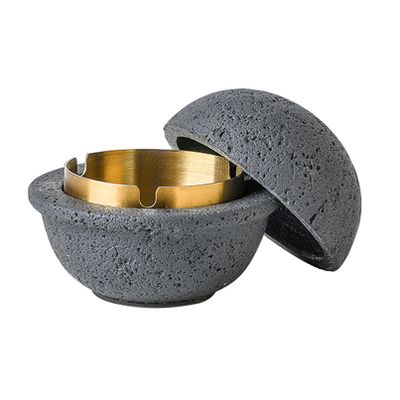 AETVRNI Modern UFO Trash Can with Lid- Concrete + Stainless Steel.Interesting UFO Design Suitable - for Patio Home Office, A Great Gift for Men and Women,Black,L