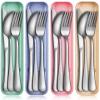 Yinkin 4 Pack Travel Silverware Set with Case for Lunch,Beige view 1