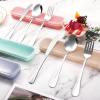 Yinkin 4 Pack Travel Silverware Set with Case for Lunch,Beige view 3