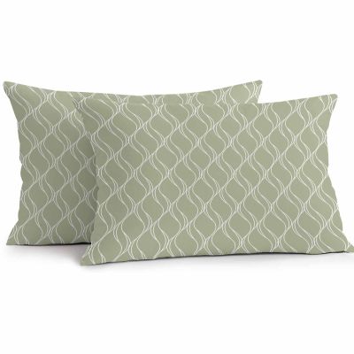 YOKOU Boho Sage Green Pillow Covers, Farmhouse Decoration Geometric Waterproof Outdoor Pillowcases Cushion Covers Cases for Patio Couch Bench, Pack of 2 Rectangle, 20"X12"