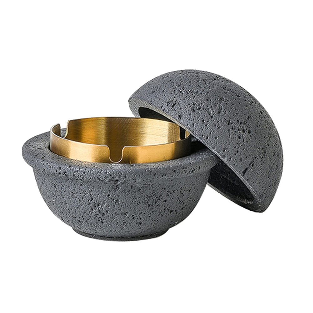 AETVRNI Modern UFO Mini Trash Can,Material: Concrete + Stainless Steel.with Lid, Suitable for Home, Patio, Office.,Black,A