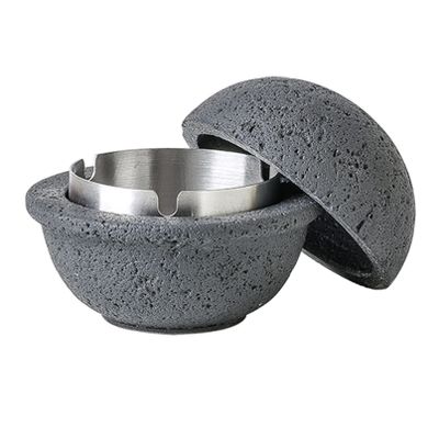 AETVRNI Mini Trash Can Round Wastebasket -Material: Concrete + Stainless Steel.Interesting UFO Design for Indoor and Outdoor Home Office Desktop Decoration,Black