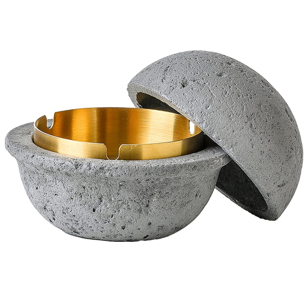 AETVRNI Modern UFO Trash Can with Lid-Material: Concrete + Stainless Steel.Interesting UFO Design Suitable -for Indoor, Outdoor, Table, Patio, Home, Office Use - Gift,Grey,L