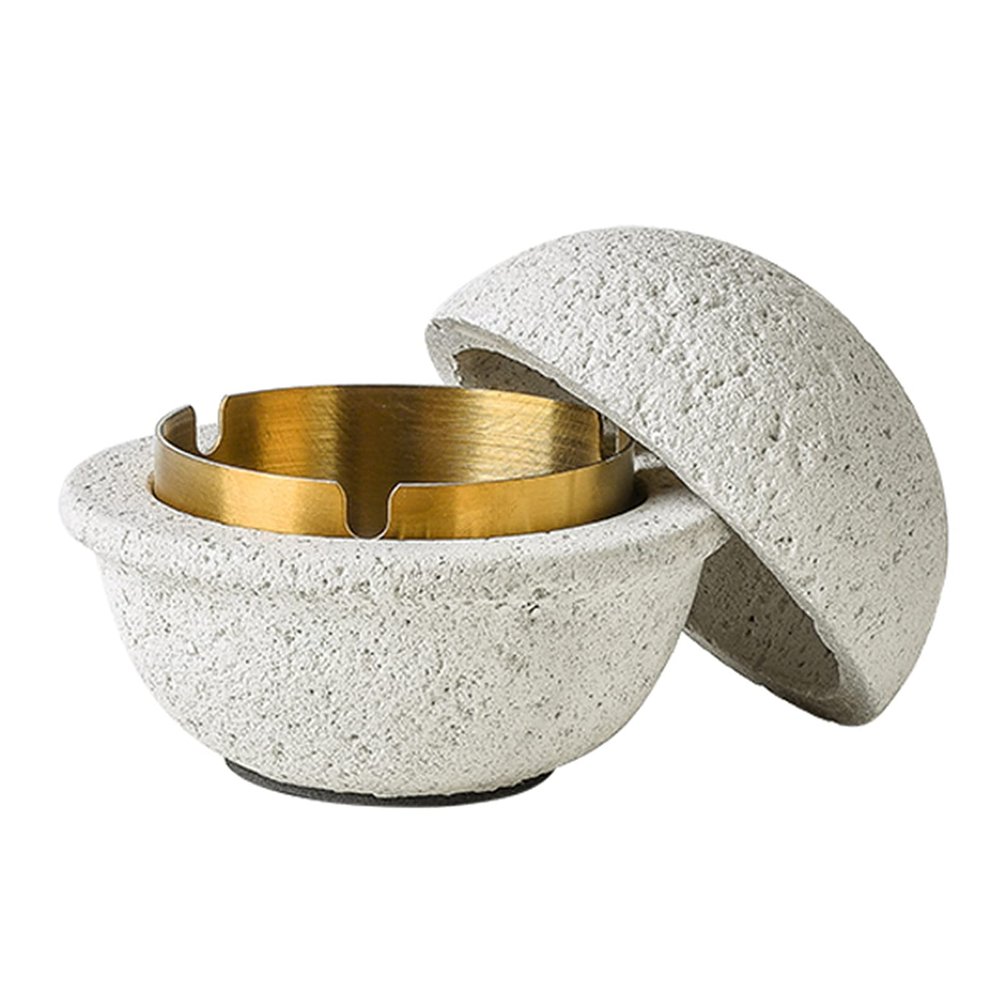 AETVRNI Modern UFO Trash Can with Lid- Concrete + Stainless Steel.Interesting UFO Design Suitable - for Patio Home Office, A Great Gift for Men and Women.,White,S