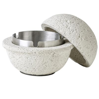 AETVRNI Desktop Mini Trash Can with Lid-Material: Concrete + Stainless Steel.Interesting UFO Design for Indoor and Outdoor Home Office Desktop Decoration,White,S