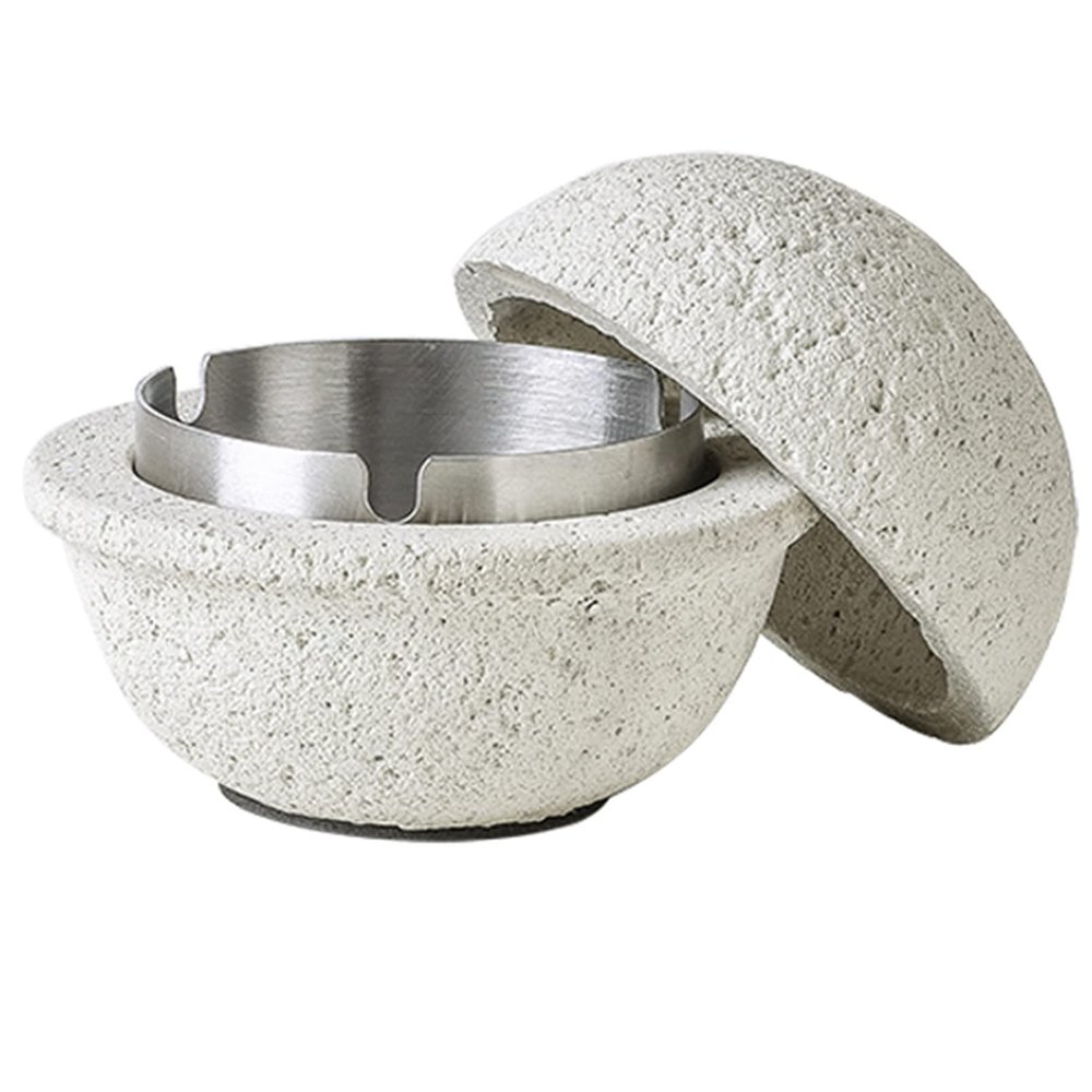 AETVRNI Mini Wastebasket for Countertop-Material: Concrete + Stainless Steel.Interesting UFO Design for Indoor and Outdoor Home Office Desktop Decoration,White,L