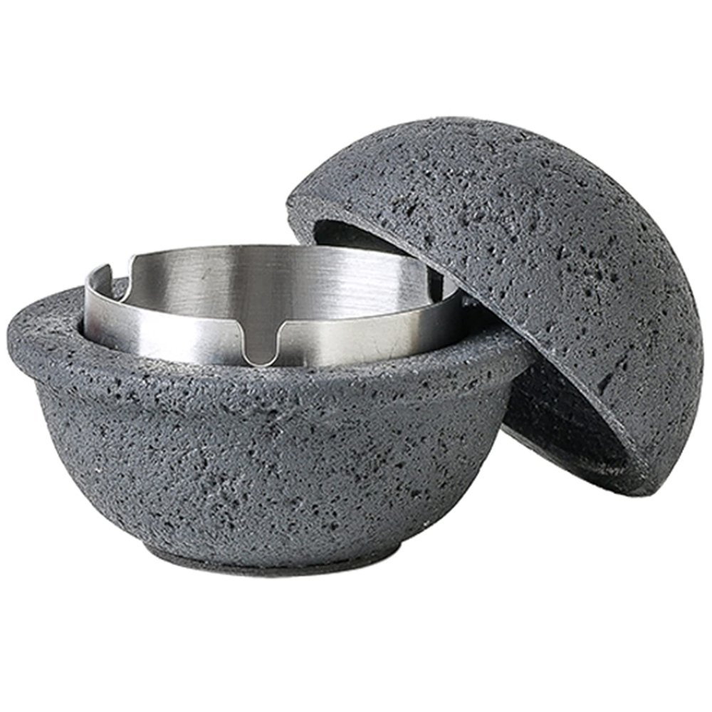 AETVRNI Desktop Mini Trash Can with Lid-Material: Concrete + Stainless Steel.Interesting UFO Design for Indoor and Outdoor Home Office Desktop Decoration,Black,S