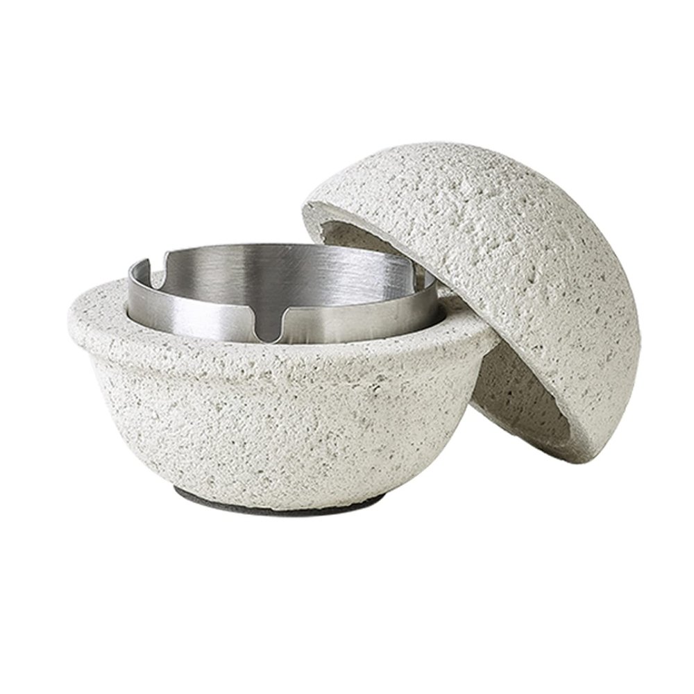 AETVRNI Mini Trash Can Round Wastebasket -Material: Concrete + Stainless Steel.Interesting UFO Design for Indoor and Outdoor Home Office Desktop Decoration.,White