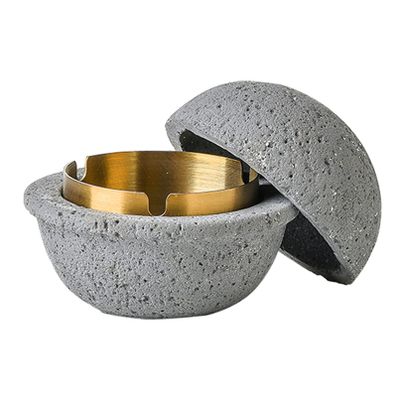 AETVRNI Modern UFO Mini Trash Can,Material: Concrete + Stainless Steel.with Lid, Suitable for Home, Patio, Office.,Grey,A